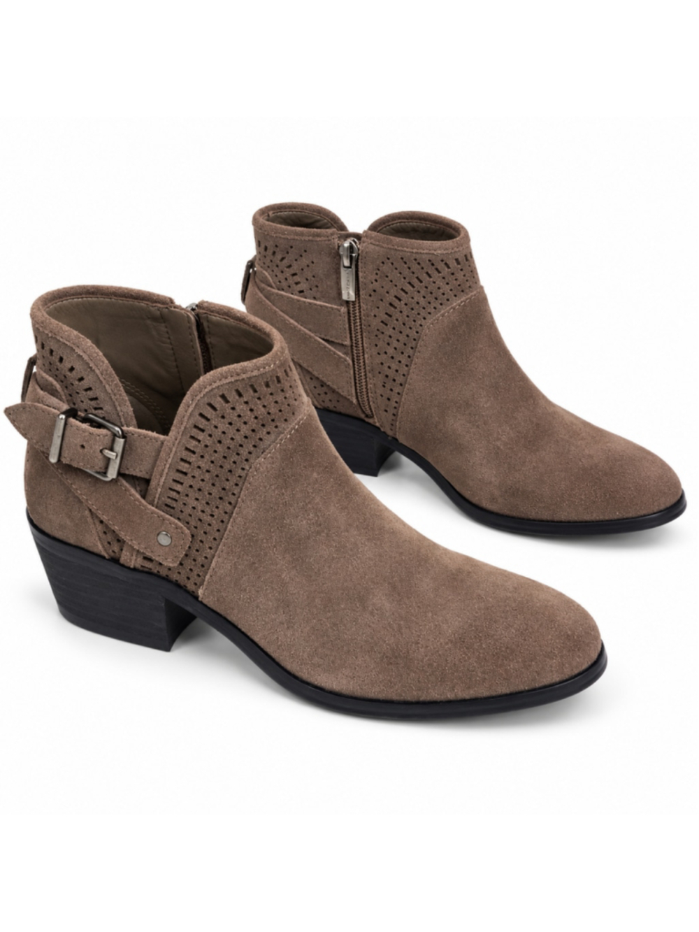 White Mountain Women's 9.5W Taupe Suede Ankle Boots Western Buckle Zip Booties
